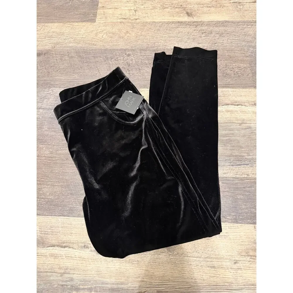 John Mark Black Velvet Leggings with Pockets Size Large NWT - Picture 2 of 4